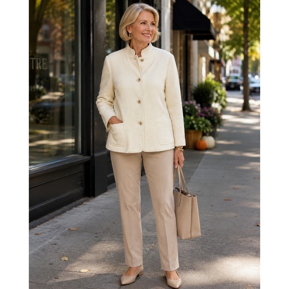 Talbots Jackets & Blazers - Talbots Boiled Wool Stand Collar JacketIvory Cream Button Pockets Plus Size 16